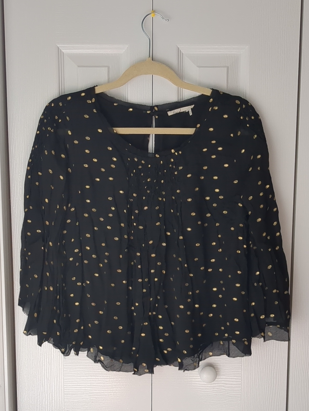 Anthropologie Floreat Black Blouse with Gold Spot Print